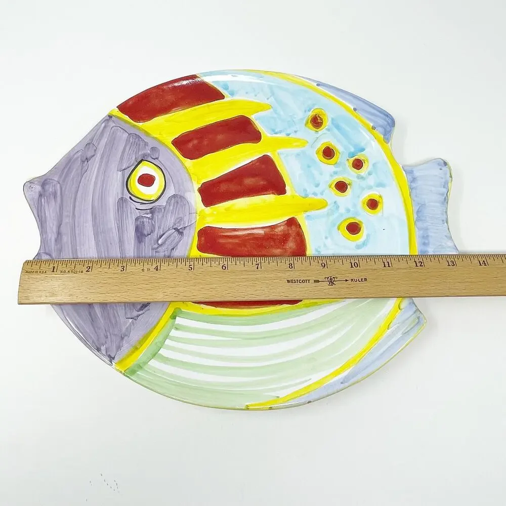 Vietri Desuir Multicolor Kissing Fish Platter Stamped Made in Italy Hand Painted
